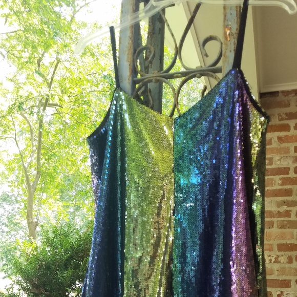 Mini Dark Rainbow Gradient Sequin Shift Dress NWOT - Picture 6 of 8